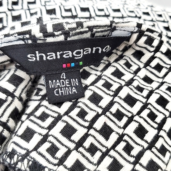 Sharagano Black White Geo Square Knit Sleeveless Zipper Fit and Flare Dress 4 - Picture 8 of 9